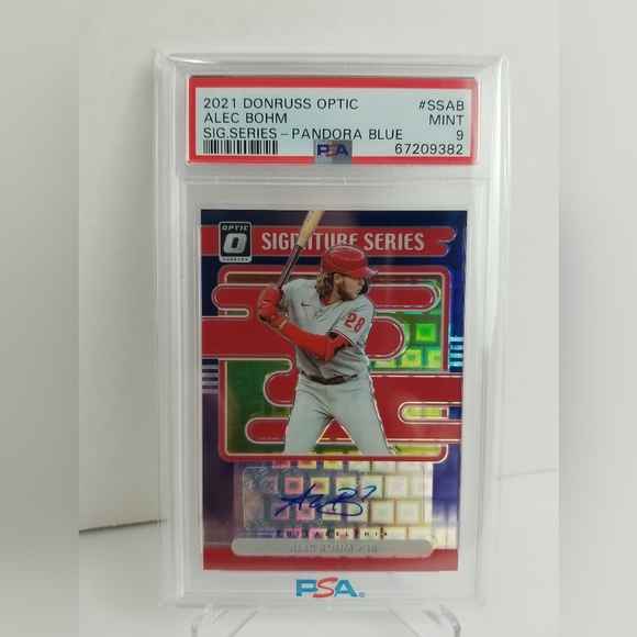 2021 Alec Bohm RC Donruss Optic Signature Series Pandora Blue 1/8 PSA 9 MINT - Picture 1 of 3